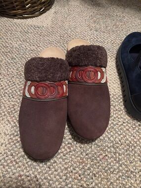Women’s Brown Suede Shearling Clog Mules